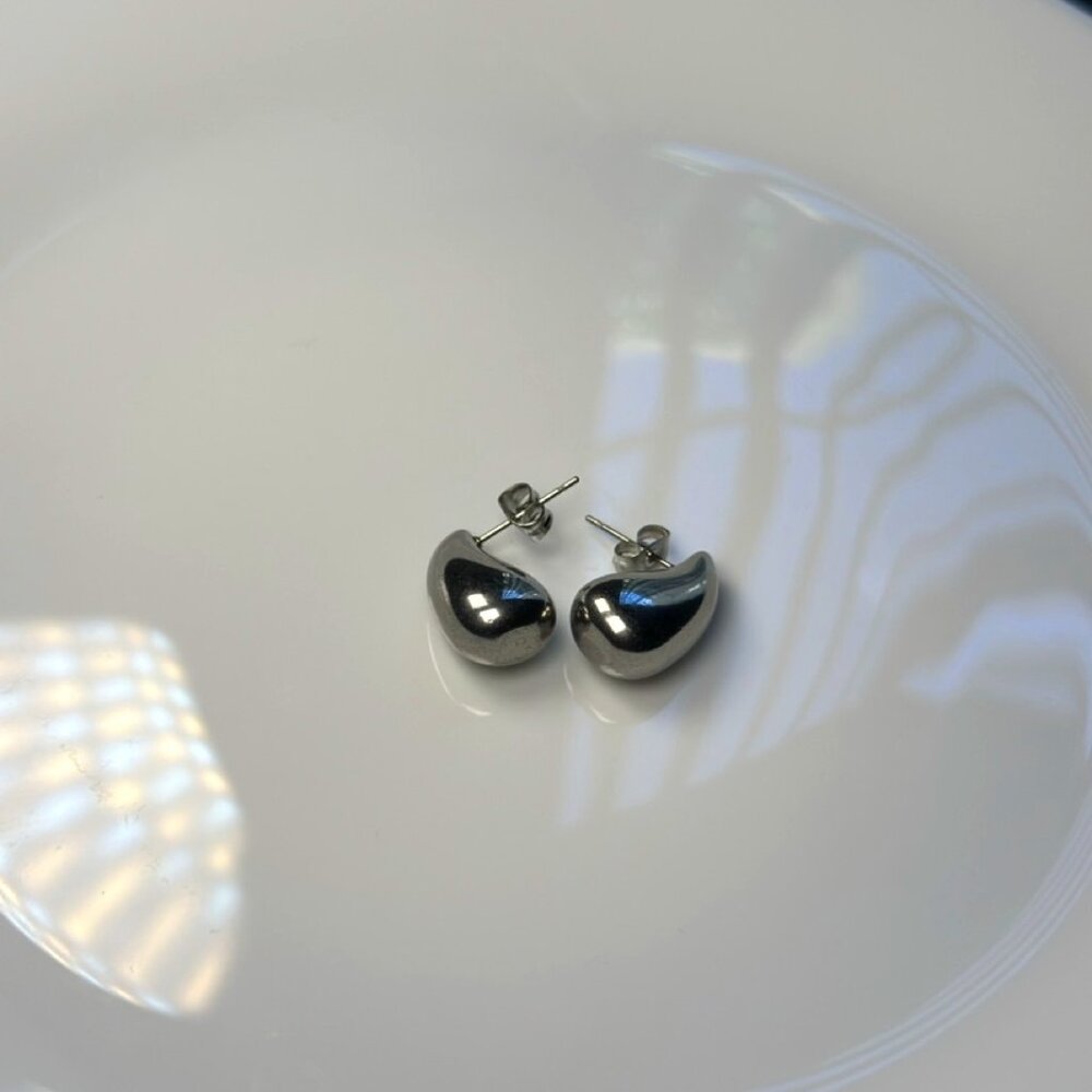 Molten Pebble Studs: Stainless Steel Sculptural Earrings – Fluid Form - Picture 1 of 3